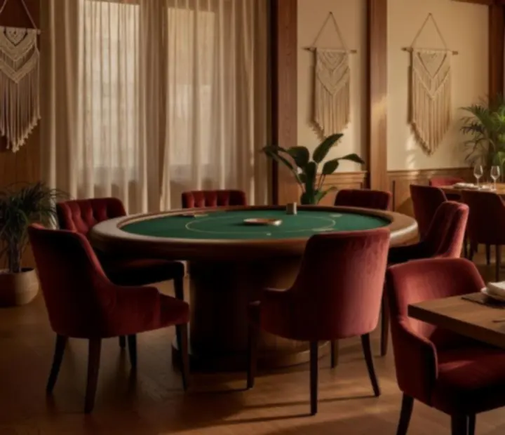 Pohled na interiér privátního pokerového salonu BrightChoiceCZ odděleného od hlavní restaurace.